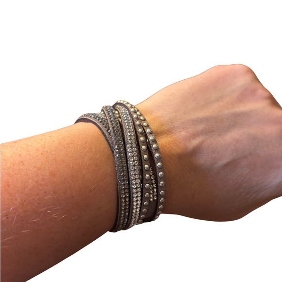 Silver Grey Studded Wrap Bracelet - Picture 2 of 5